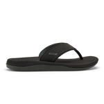 Black flip-flop sandal with textured strap and cushioned sole, shown in side profile.