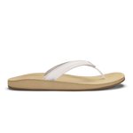 Flip-flop sandal with white toe strap and warm sand-colored sole and footbed.